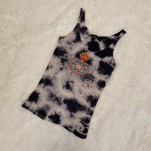 Lucky Brand Blue Tie Dye Graphic Tank Top Small